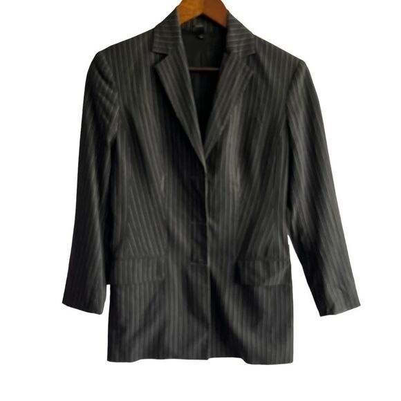 Women's True Vintage Laundry By Shelli Segall Grey Pinstripe Blazer 90s - Picture 1 of 10